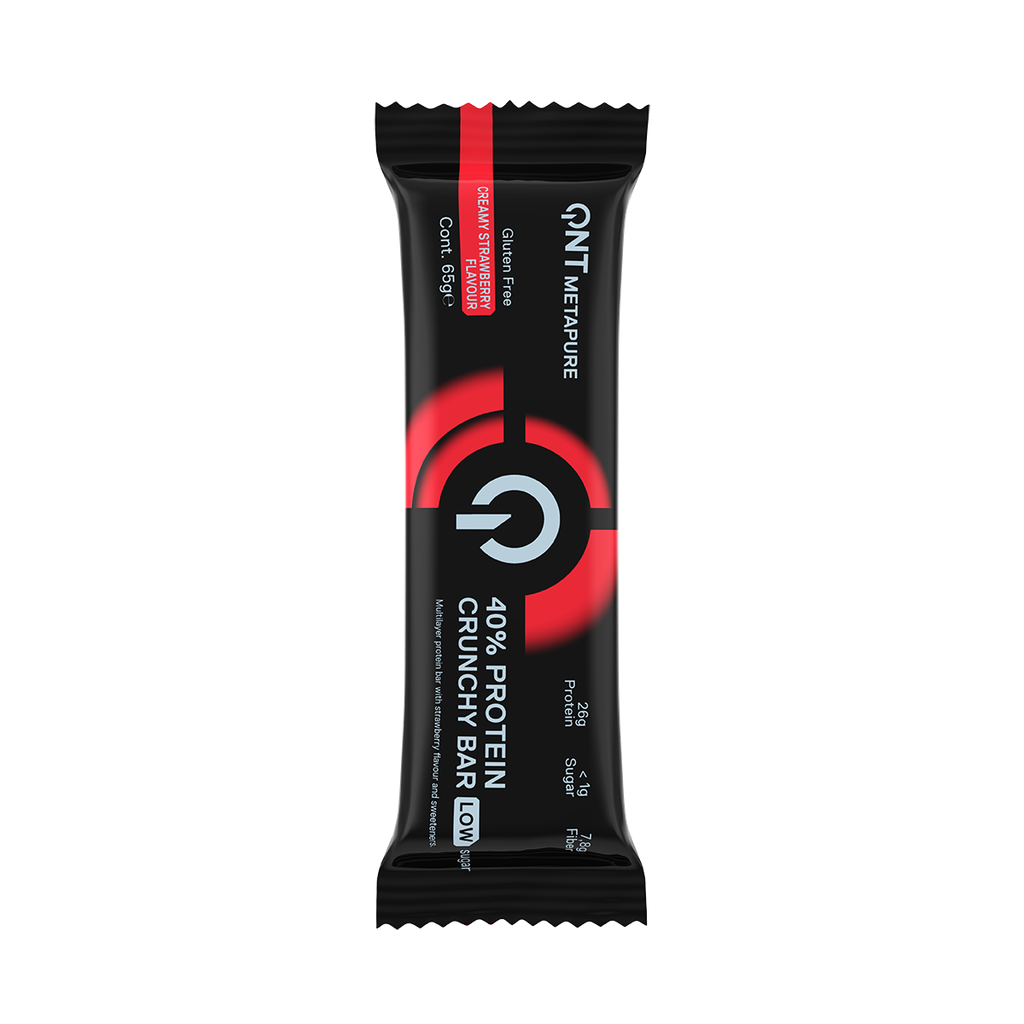 QNT METAPURE - 40% Protein Crunchy Bar Low Sugar - Creamy Strawberry - 12 x 65g