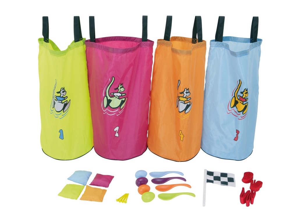 Children's party set - 25 pieces : orange, blue, purple, green