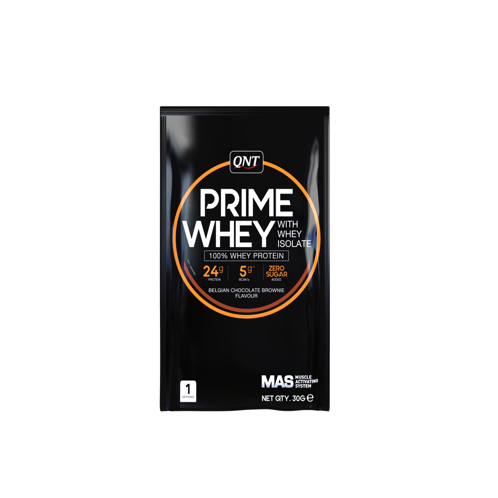 PRIME WHEY-  100 % Whey Isolate & Concentrate Blend - BOX Belgian Chocolate Brownie - 15 x30 g