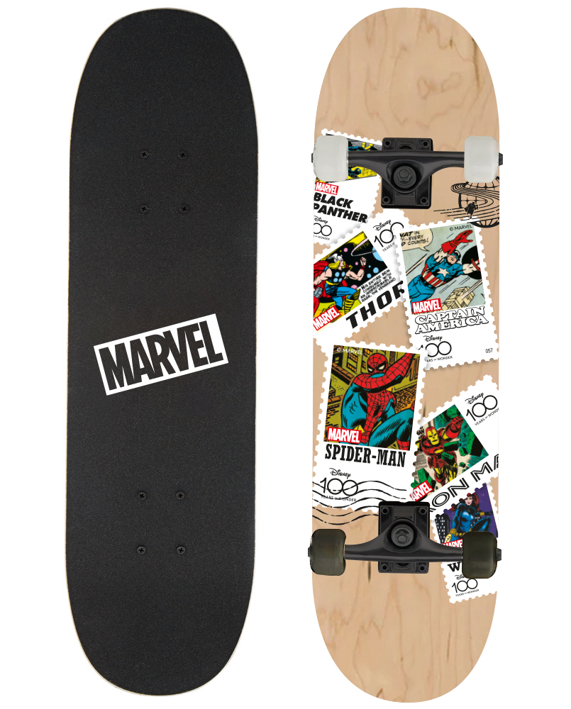 WOODEN SKATEBOARD 31'' x 8'' /70 x 20cm Marvel stamps