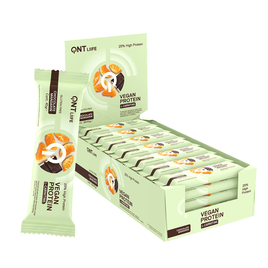 QNT LIIFE - Protein Vegan Bar + L-Carnitine - Chocolate Mandarin - 28 x 40g