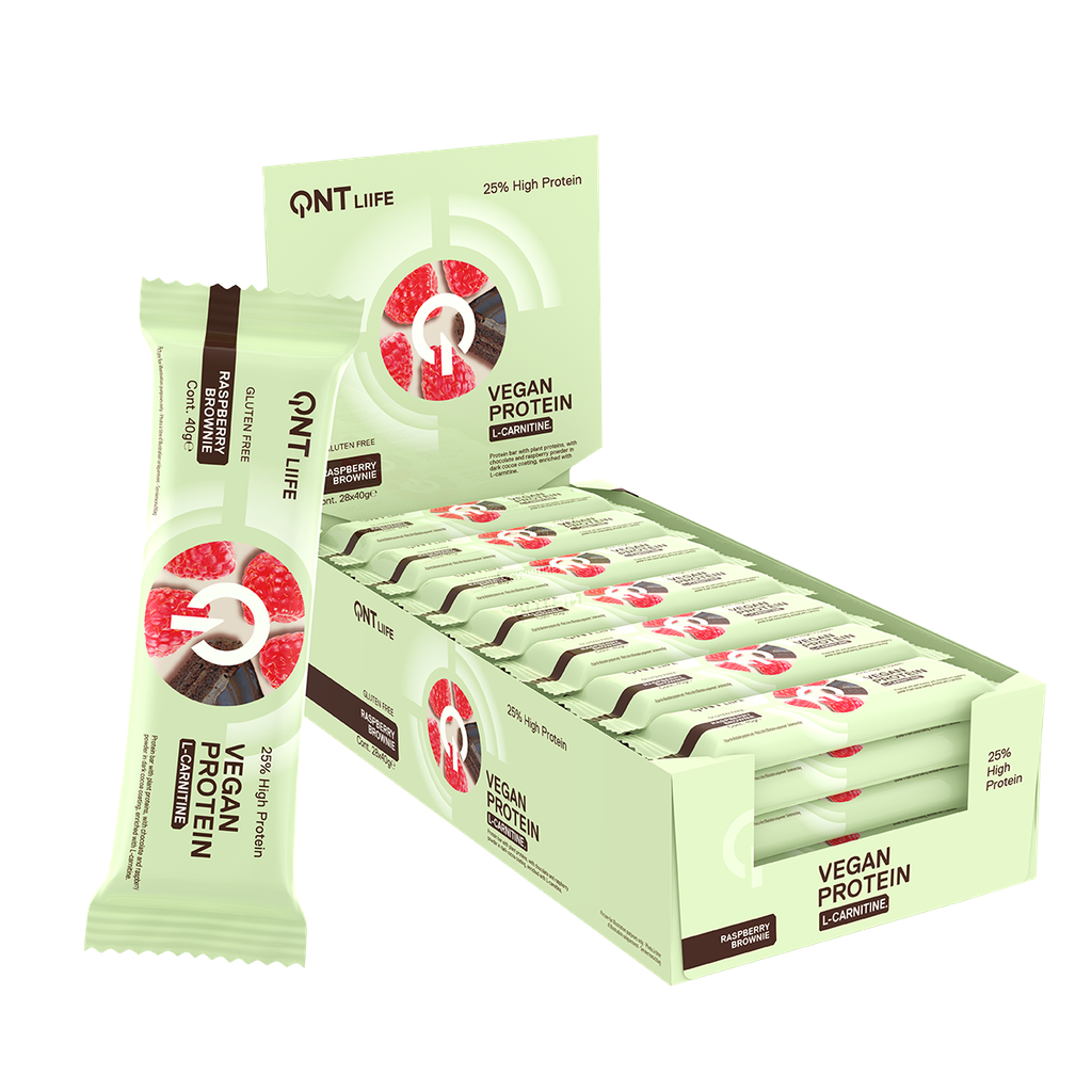 QNT LIIFE - Protein Vegan Bar + L-Carnitine - Chocolate Brownie Raspberry - 28 x 40g