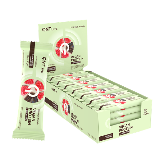 [QNTLIIFE005] QNT LIIFE - Protein Vegan Bar + L-Carnitine - Chocolate Brownie Raspberry - 28 x 40g